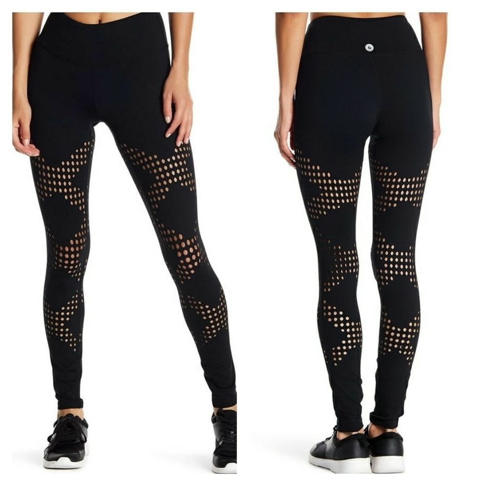 Prjon Black Cross Laser-Cut Leggings Small‎